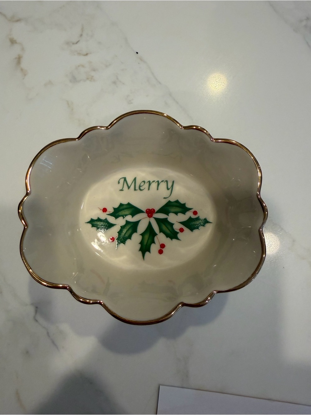 Lenox “Merry” Holiday Decorative Oval Fluted Ceramic Bowl